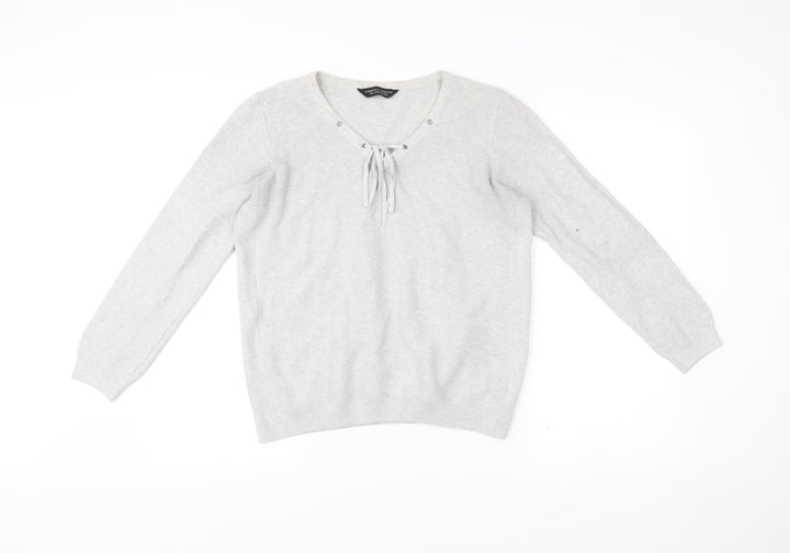 Dorothy Perkins Women’s Grey V-Neck Cotton Jumper Size 12