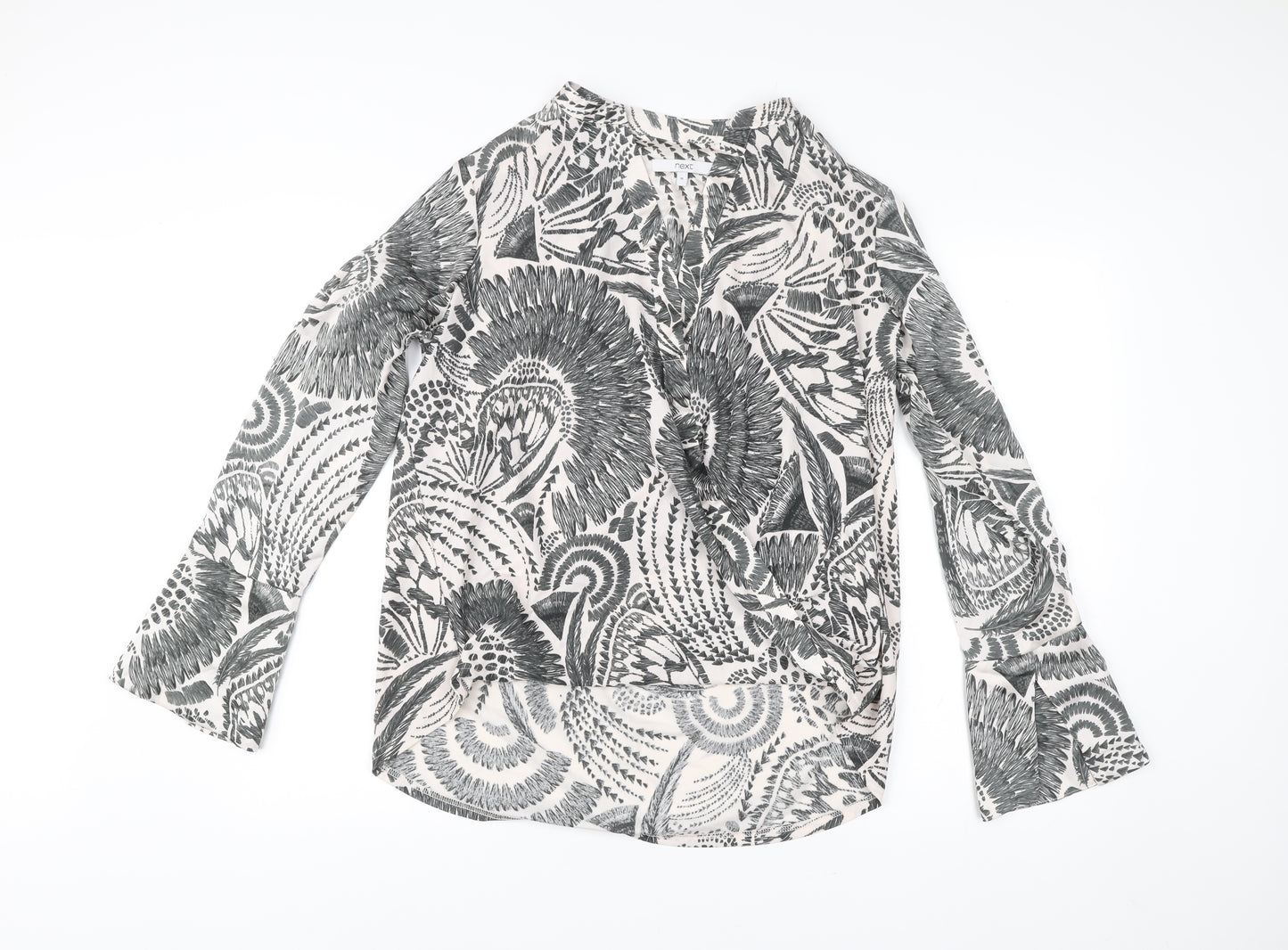 Next Women’s Black White Floral Tunic Blouse Size 16 Long Sleeve
