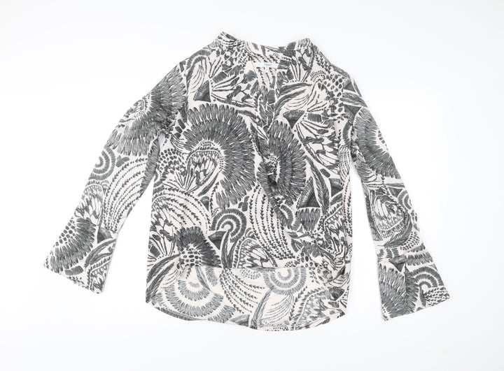 Next Women’s Black White Floral Tunic Blouse Size 16 Long Sleeve