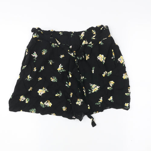 Dorothy Perkins Womens Black Floral Paperbag Shorts UK 10