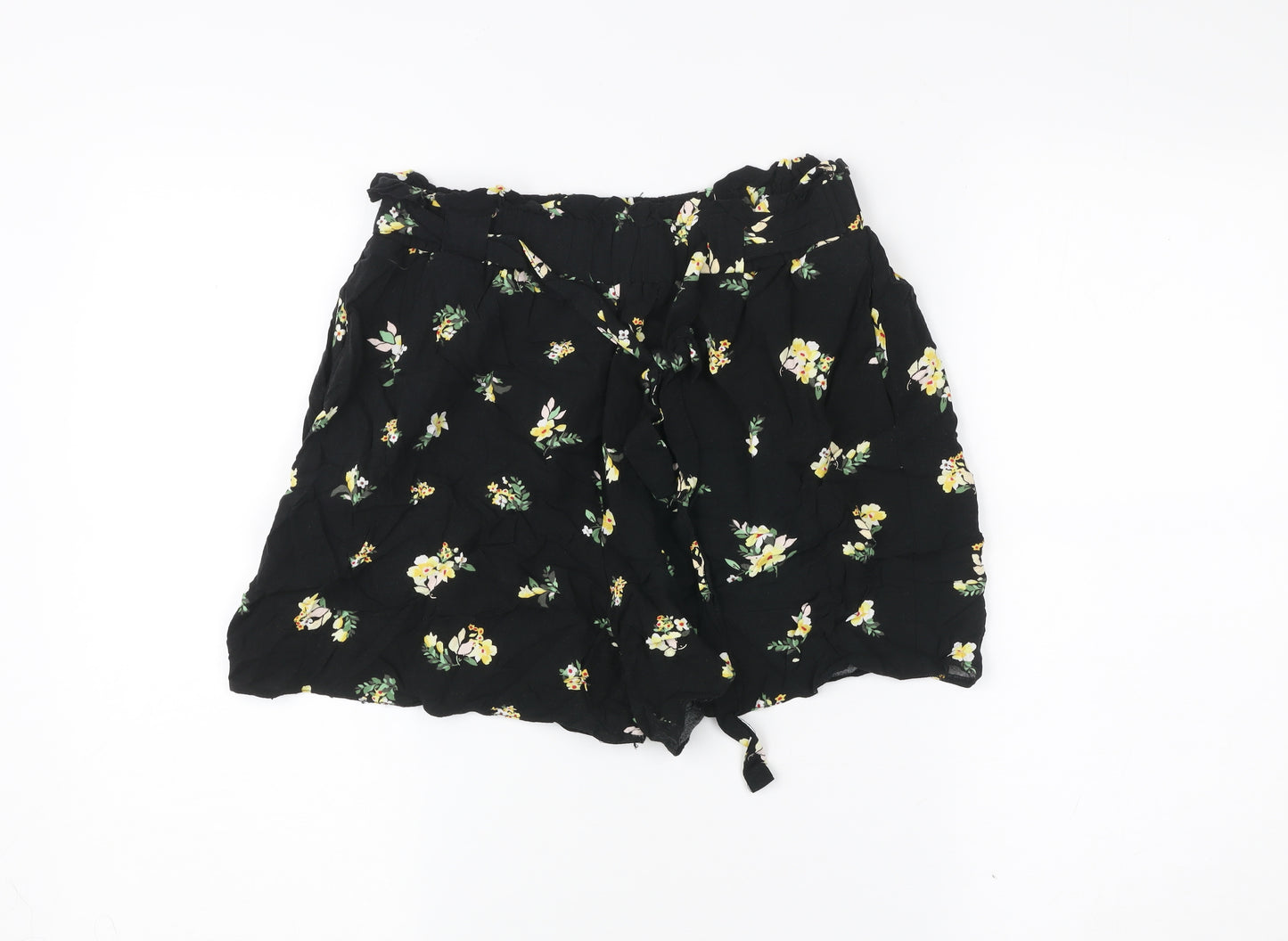Dorothy Perkins Womens Black Floral Paperbag Shorts UK 10