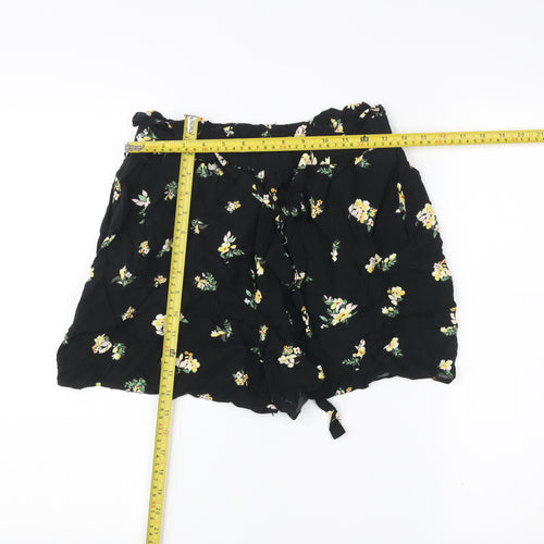 Dorothy Perkins Womens Black Floral Paperbag Shorts UK 10