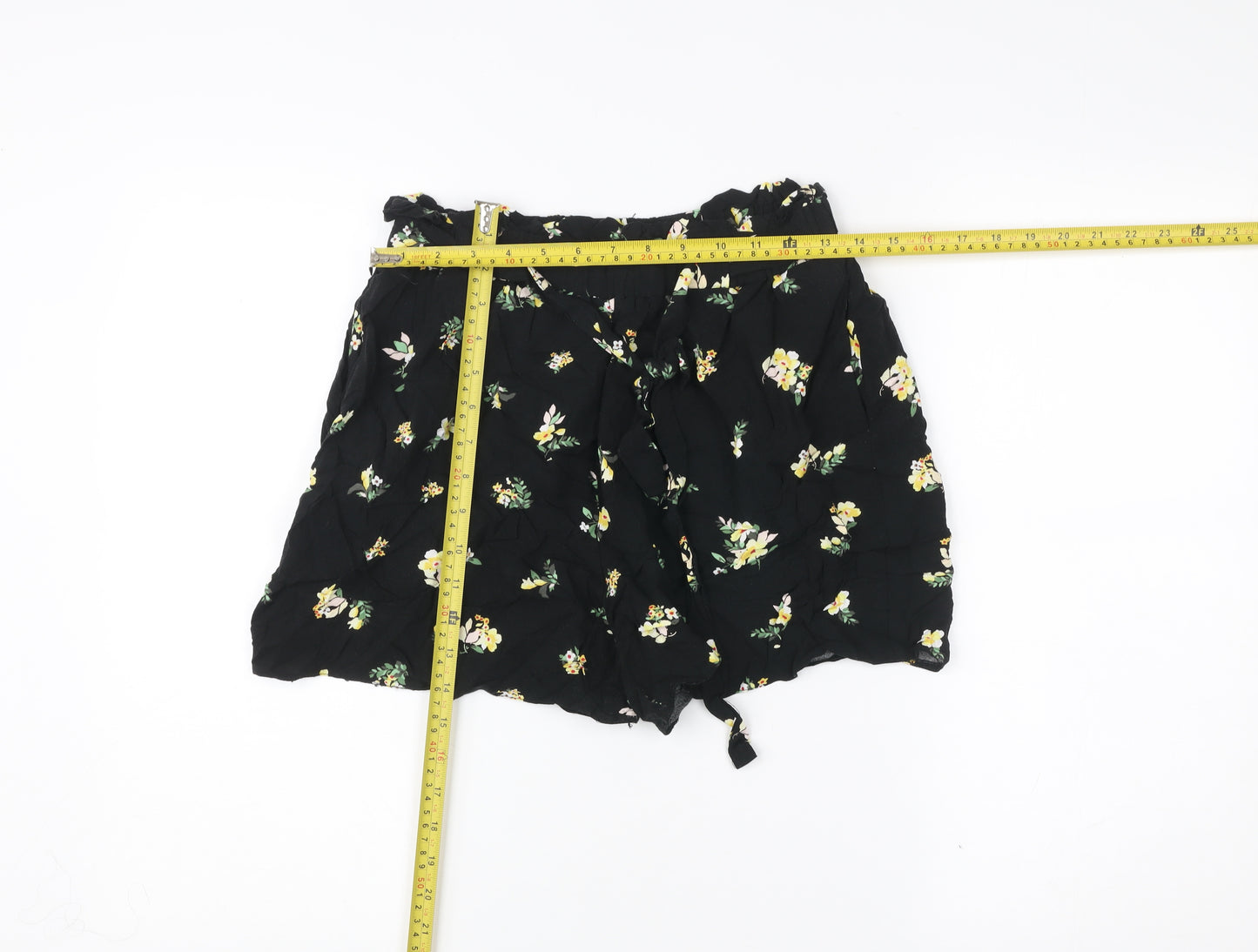 Dorothy Perkins Womens Black Floral Paperbag Shorts UK 10