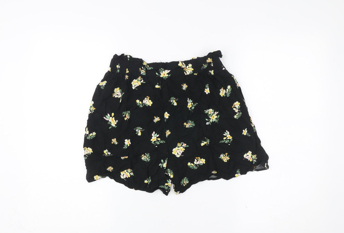 Dorothy Perkins Womens Black Floral Paperbag Shorts UK 10