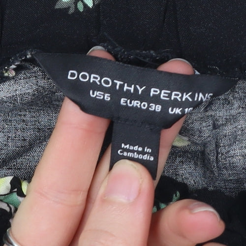 Dorothy Perkins Womens Black Floral Paperbag Shorts UK 10