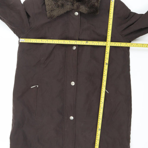 Bm Collection Womens Brown Faux Fur Trim Hooded Parka Coat Size S