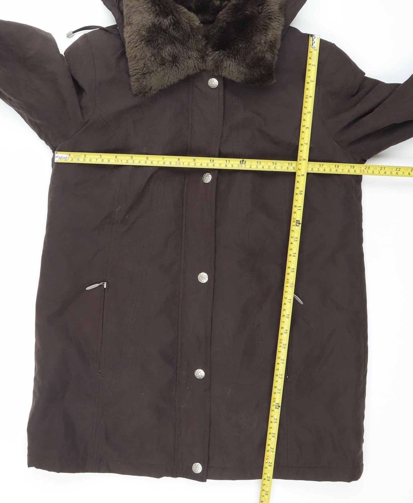 Bm Collection Womens Brown Faux Fur Trim Hooded Parka Coat Size S