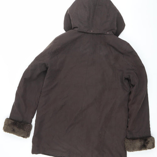 Bm Collection Womens Brown Faux Fur Trim Hooded Parka Coat Size S