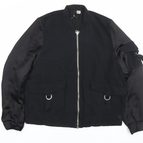H&M Divided Womens Black Bomber Jacket Size 12 Polyester Casual