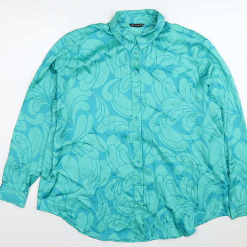 Et Vous Womens Blue Button-Up Shirt Size 12 Long Sleeve Polyester