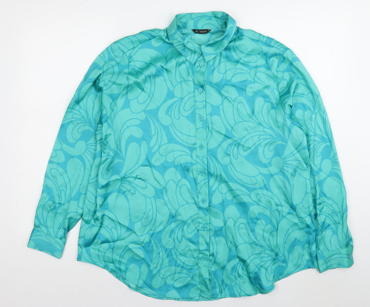 Et Vous Womens Blue Button-Up Shirt Size 12 Long Sleeve Polyester