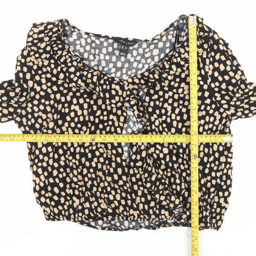 New Look Womens Black Size 12 Ruffle Cropped Blouse Long Sleeve