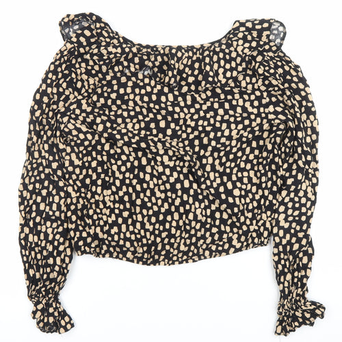 New Look Womens Black Size 12 Ruffle Cropped Blouse Long Sleeve