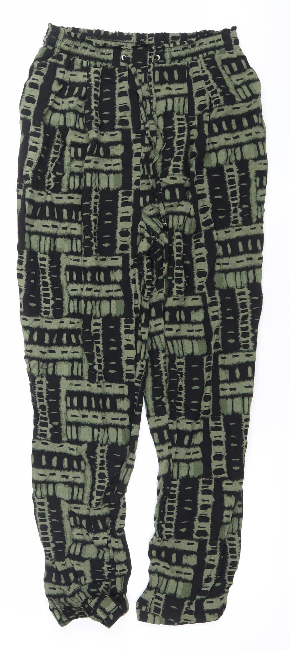 New Look Women’s Green Geometric Harem Trousers Size 8 Viscose