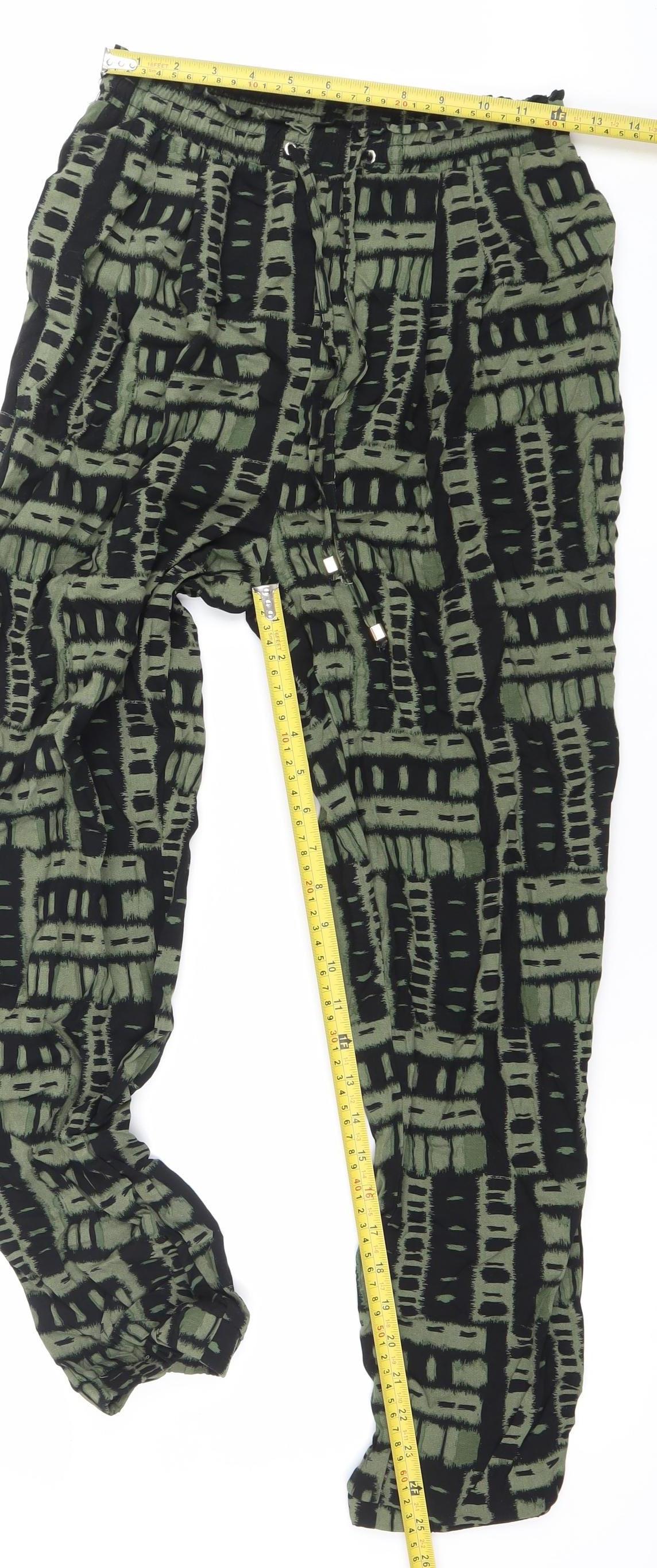 New Look Women’s Green Geometric Harem Trousers Size 8 Viscose