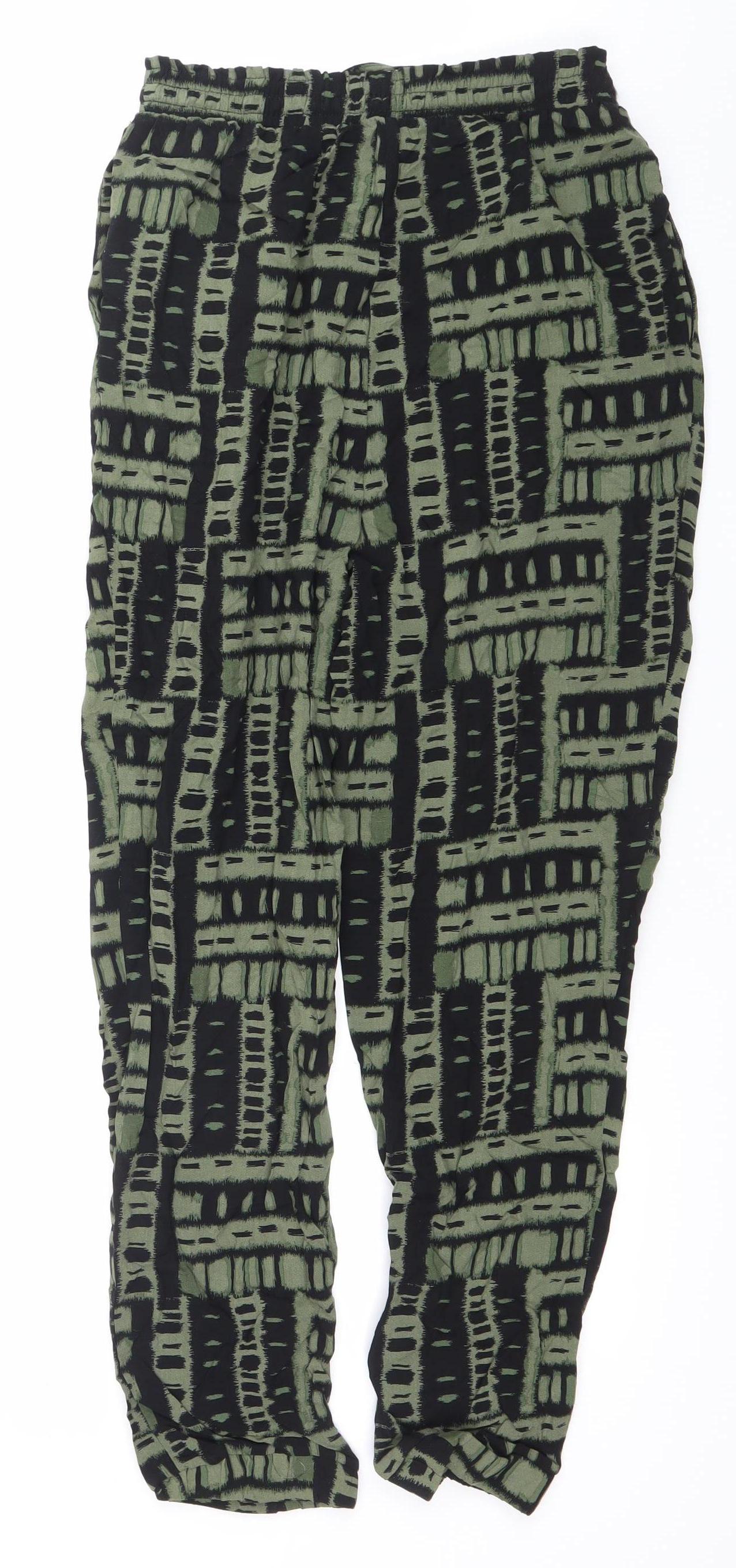 New Look Women’s Green Geometric Harem Trousers Size 8 Viscose