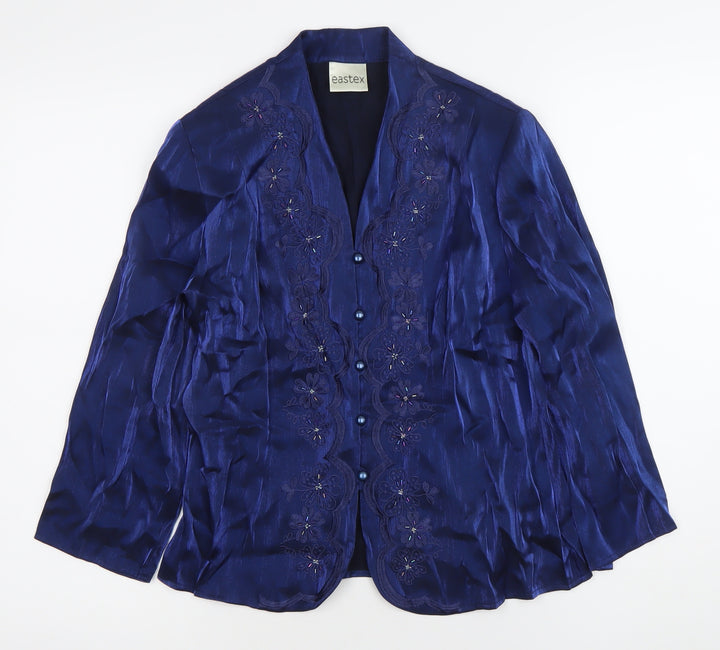 Eastex Women’s Blue Size 10 Floral Shawl Collar Suit Jacket