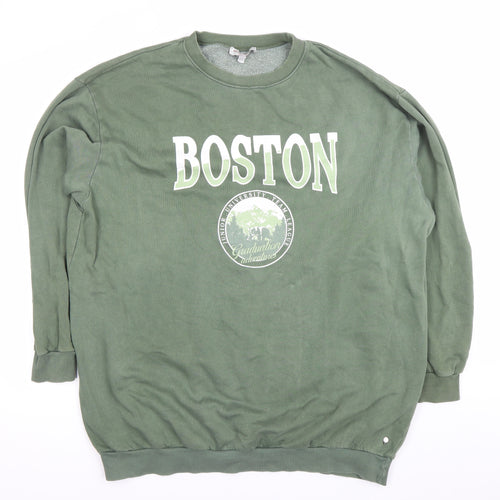 Pull&Bear Unisex Green Boston Logo Sweatshirt XL Cotton Blend