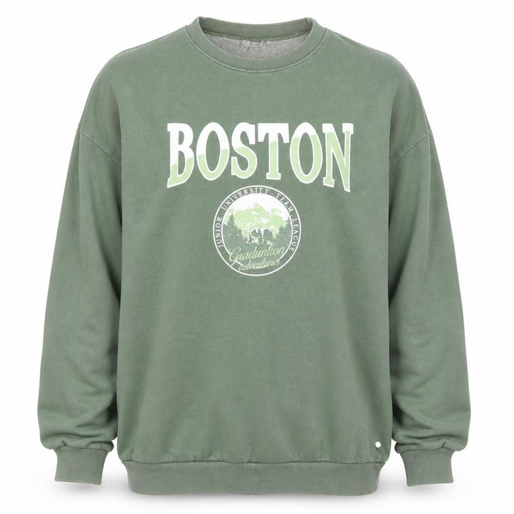 Pull&Bear Unisex Green Boston Logo Sweatshirt XL Cotton Blend