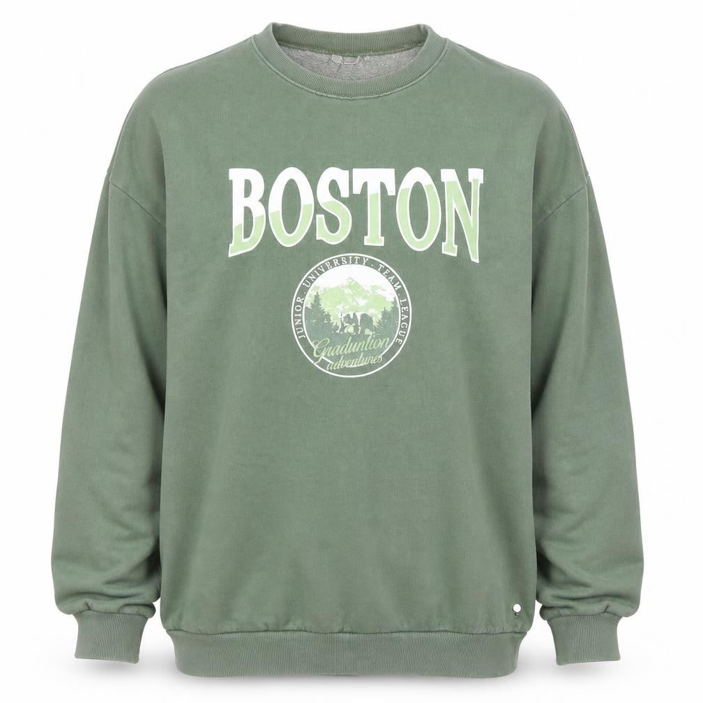 Pull&Bear Unisex Green Boston Logo Sweatshirt XL Cotton Blend