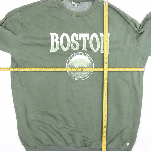 Pull&Bear Unisex Green Boston Logo Sweatshirt XL Cotton Blend