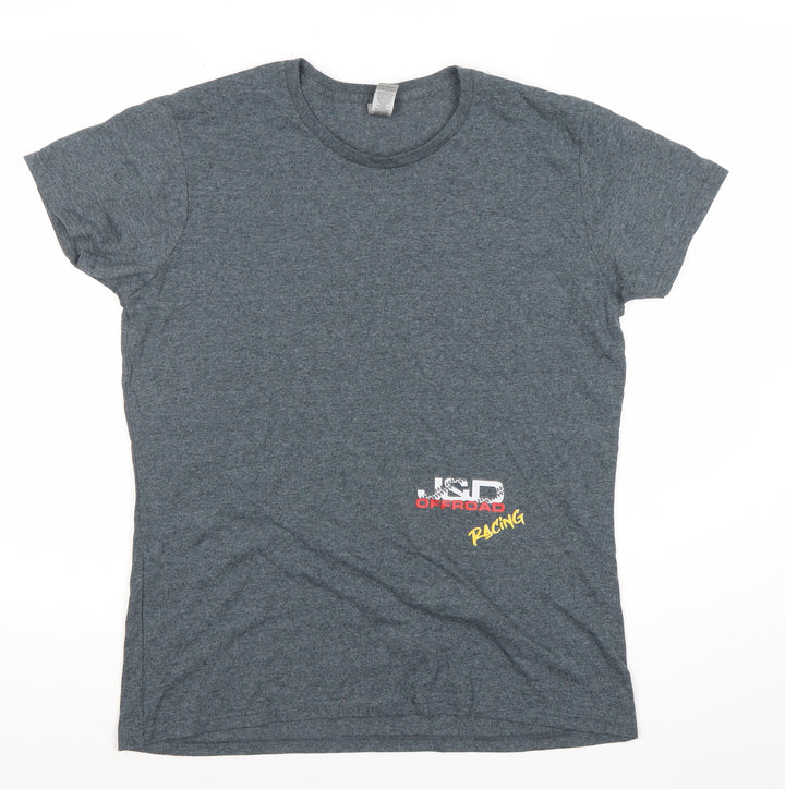 Gildan Men’s Grey Racing Graphic T-Shirt Size L Short Sleeve Crew Neck