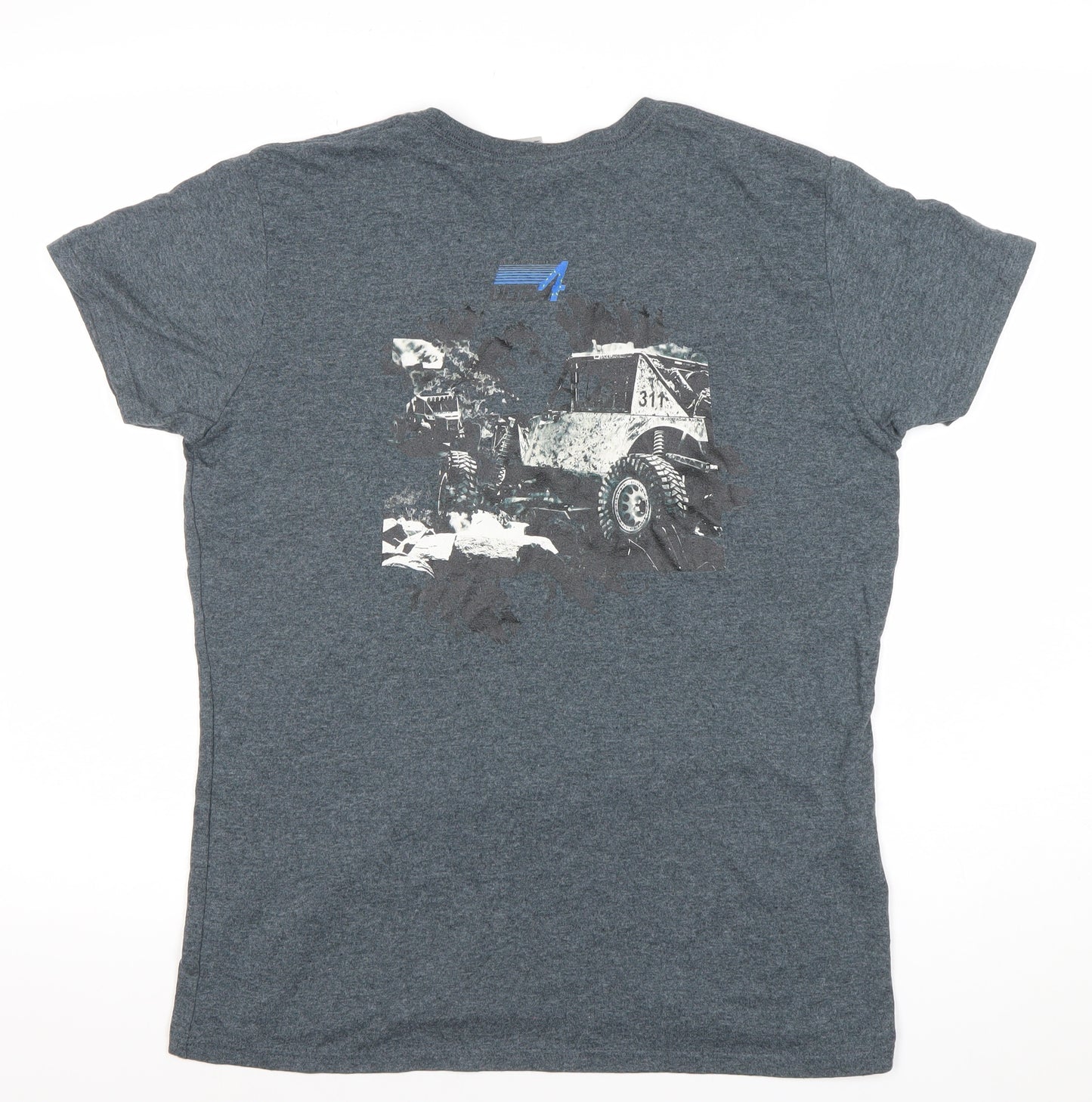 Gildan Men’s Grey Racing Graphic T-Shirt Size L Short Sleeve Crew Neck