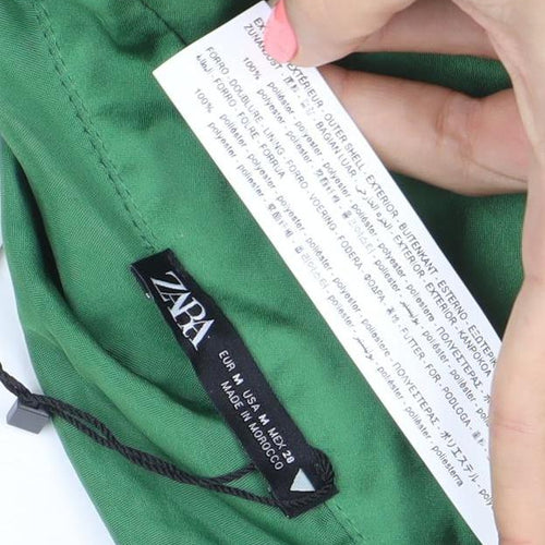 Zara Women Green Satin Wrap Mini Dress Size 12 Collared Long Sleeve Party