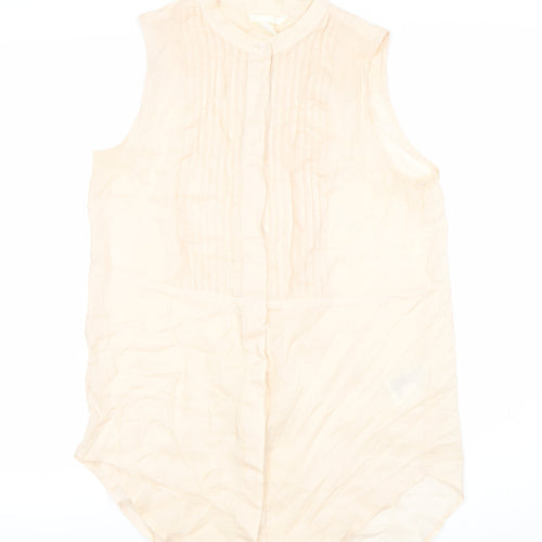 H&M Women’s Beige Sleeveless Cotton Blouse Size 6 Pleated Tunic