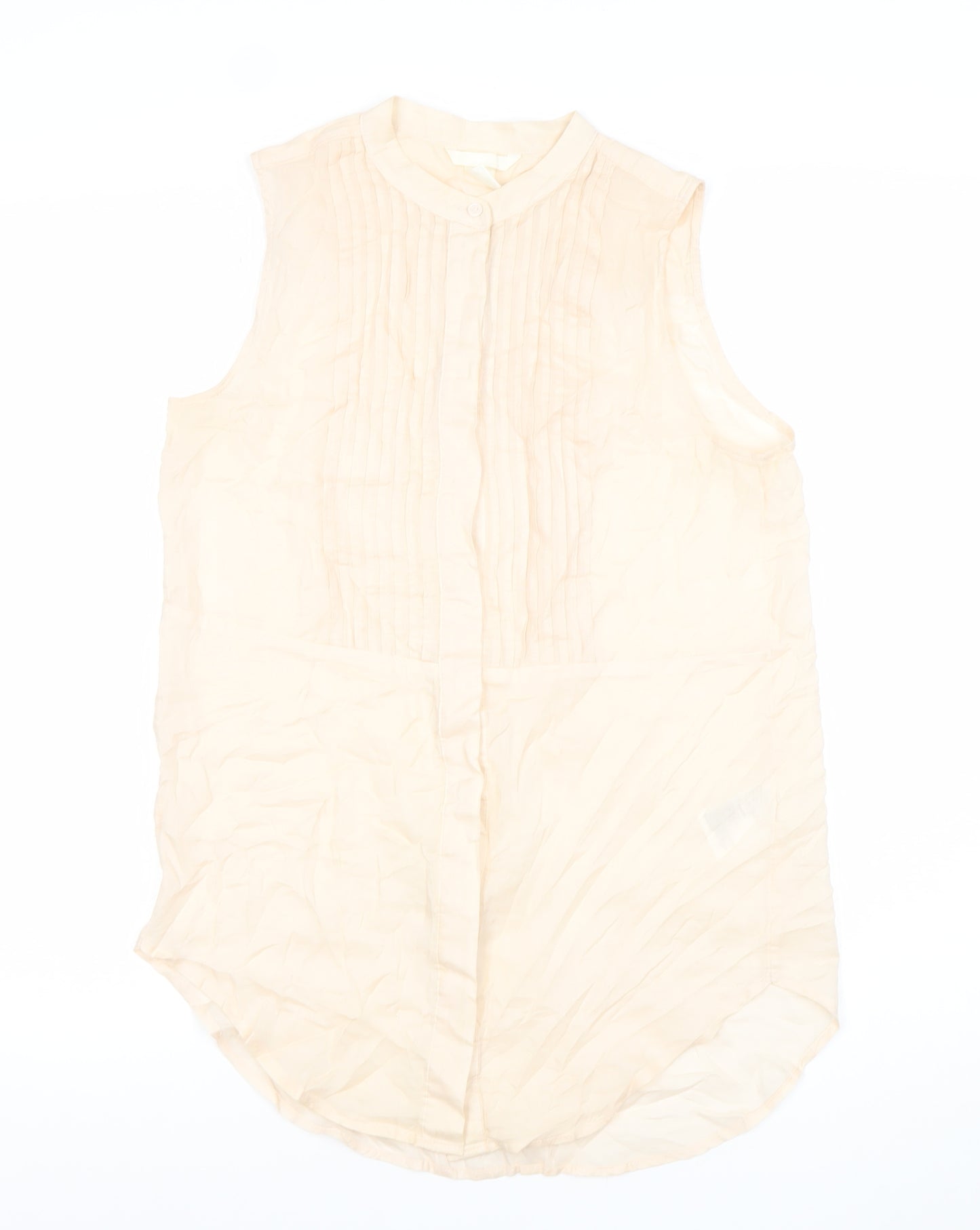 H&M Women’s Beige Sleeveless Cotton Blouse Size 6 Pleated Tunic