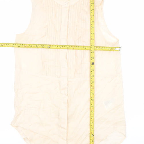 H&M Women’s Beige Sleeveless Cotton Blouse Size 6 Pleated Tunic