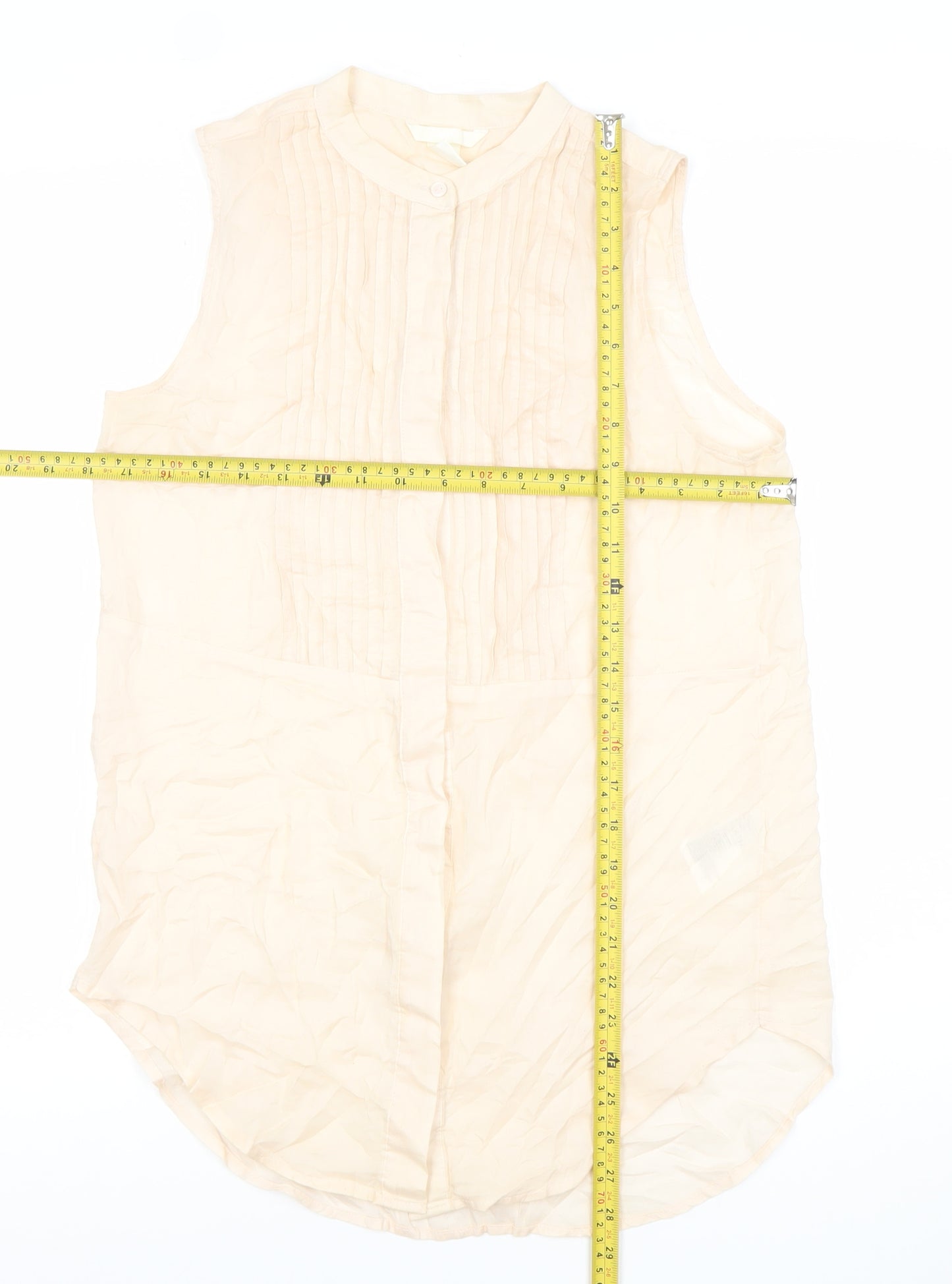H&M Women’s Beige Sleeveless Cotton Blouse Size 6 Pleated Tunic
