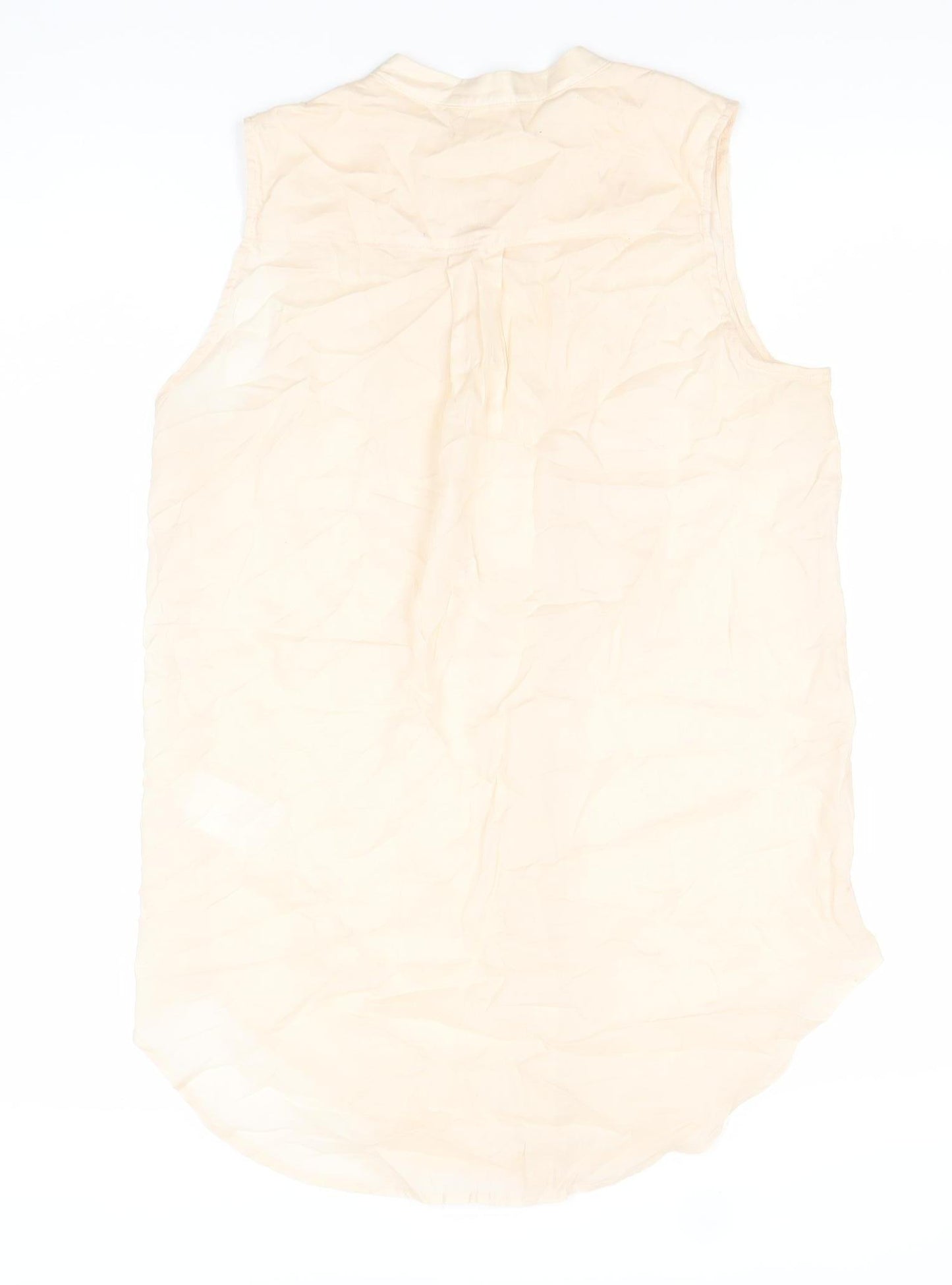 H&M Women’s Beige Sleeveless Cotton Blouse Size 6 Pleated Tunic