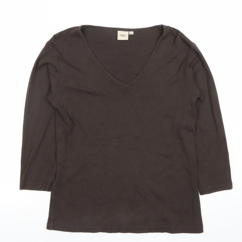 Cotton Traders Womens Brown V-Neck 3/4 Sleeve T-Shirt Size 12