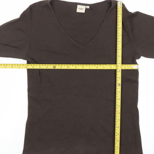 Cotton Traders Womens Brown V-Neck 3/4 Sleeve T-Shirt Size 12