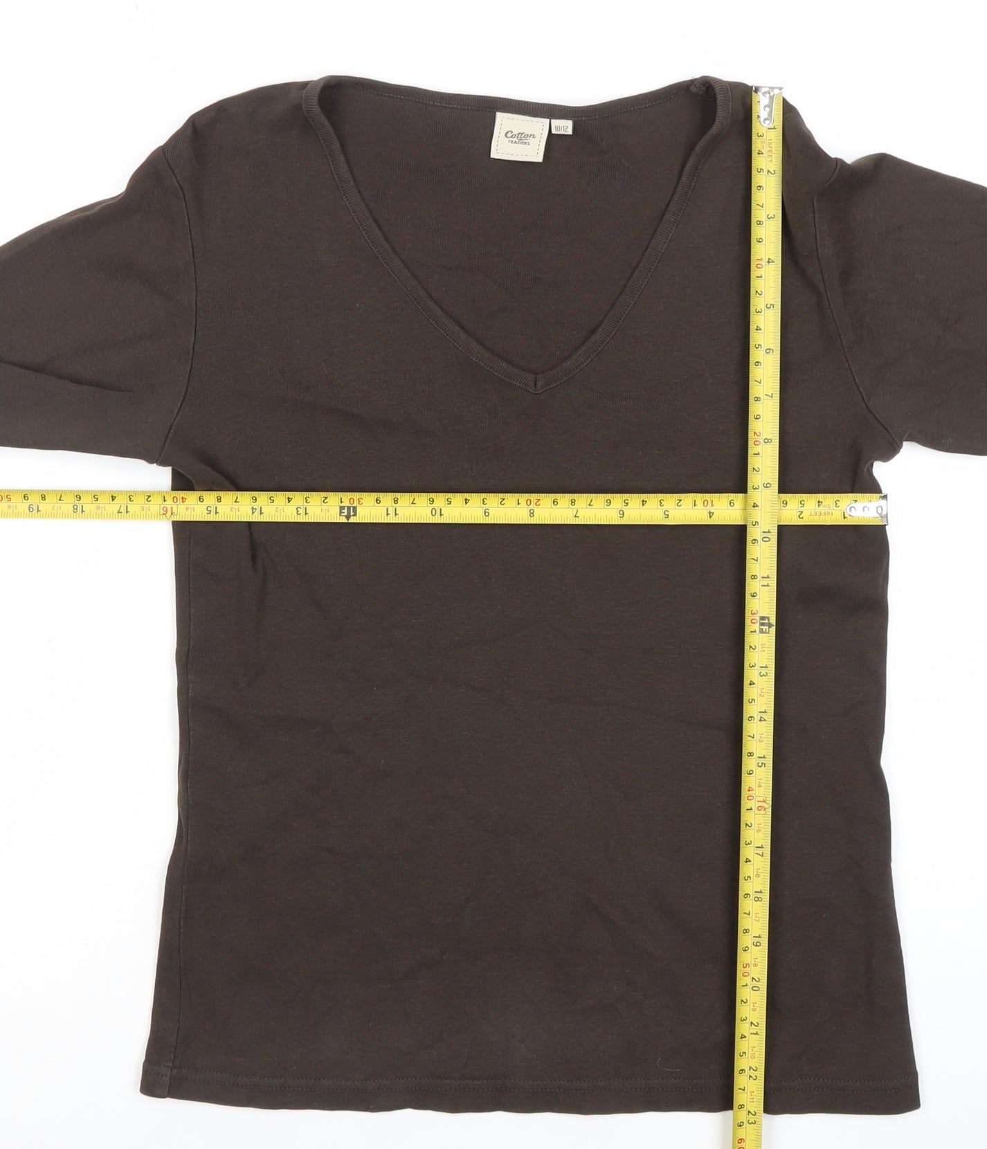 Cotton Traders Womens Brown V-Neck 3/4 Sleeve T-Shirt Size 12