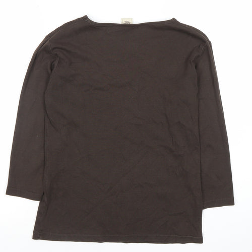 Cotton Traders Womens Brown V-Neck 3/4 Sleeve T-Shirt Size 12