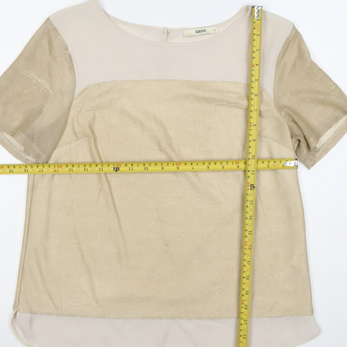 Oasis Women’s Beige Metallic Short Sleeve Blouse M Regular Fit