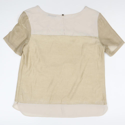 Oasis Women’s Beige Metallic Short Sleeve Blouse M Regular Fit