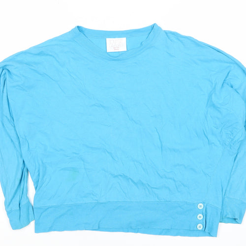 Country Casuals Women Blue Cotton Crew Neck Long Sleeve T-Shirt Size 10