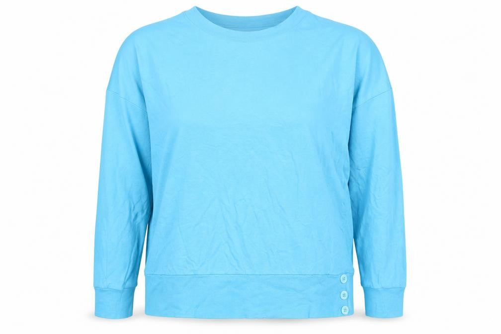 Country Casuals Women Blue Cotton Crew Neck Long Sleeve T-Shirt Size 10
