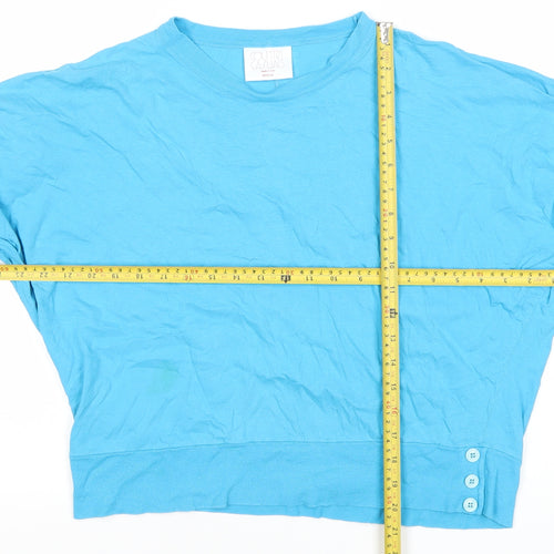 Country Casuals Women Blue Cotton Crew Neck Long Sleeve T-Shirt Size 10