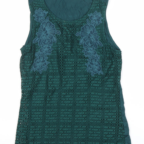 Dorothy Perkins Women’s Green Sleeveless Crochet Floral Tank Top Size 10