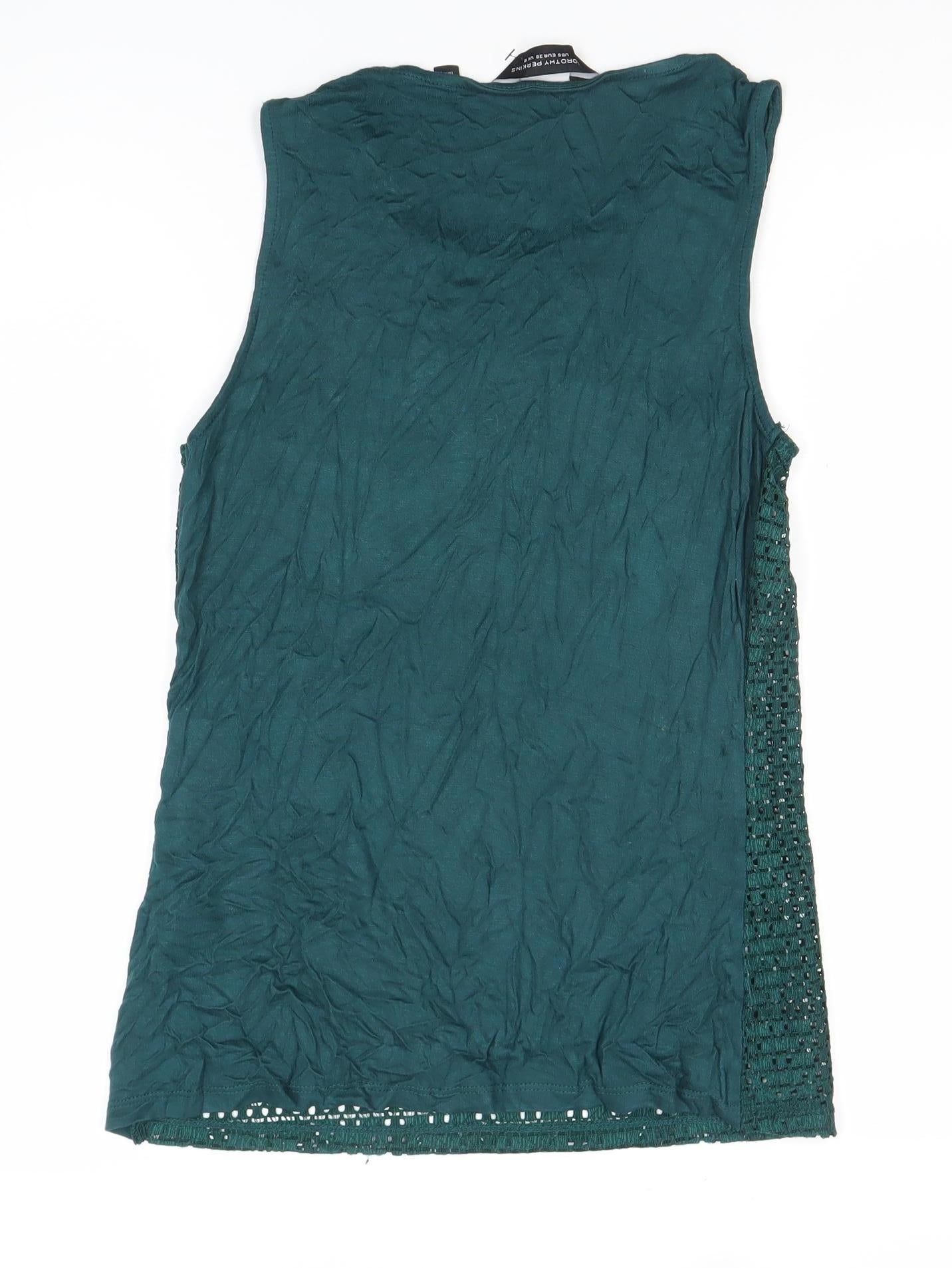 Dorothy Perkins Women’s Green Sleeveless Crochet Floral Tank Top Size 10