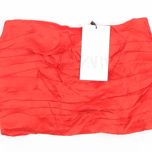 Zara Womens Red Strapless Cropped Blouse Top Size M Viscose Party