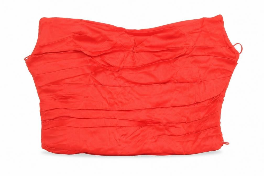 Front view of Zara women’s red strapless cropped blouse top, size M, viscose party