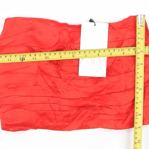 Zara Womens Red Strapless Cropped Blouse Top Size M Viscose Party