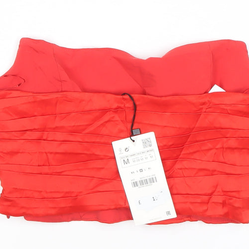 Zara Womens Red Strapless Cropped Blouse Top Size M Viscose Party