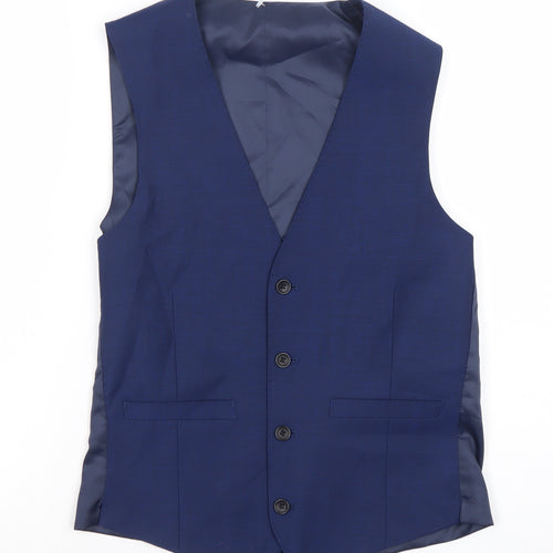 Moss 1851 Men’s Blue 36R Regular Fit Wool Blend Waistcoat