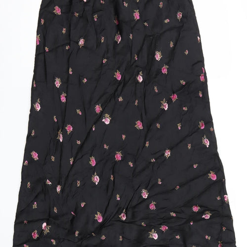 Laura Ashley Womens Black Floral A-Line Long Skirt Size 4